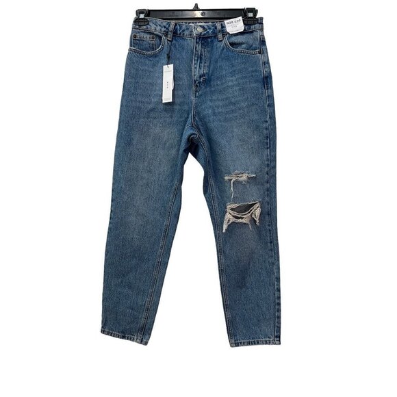 NWT TopShop Size US 6 Mom Jeans Ripped High Waited, Tapered Leg MSRP$75 - Picture 1 of 9